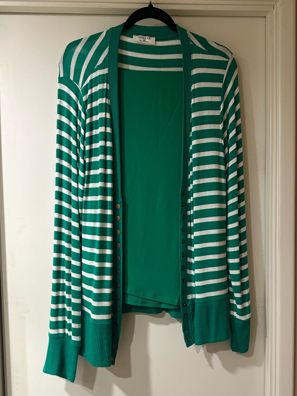 Striped Green and White Cardigan Sweater with matching skirt